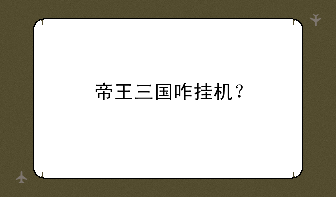 帝王三国咋挂机？