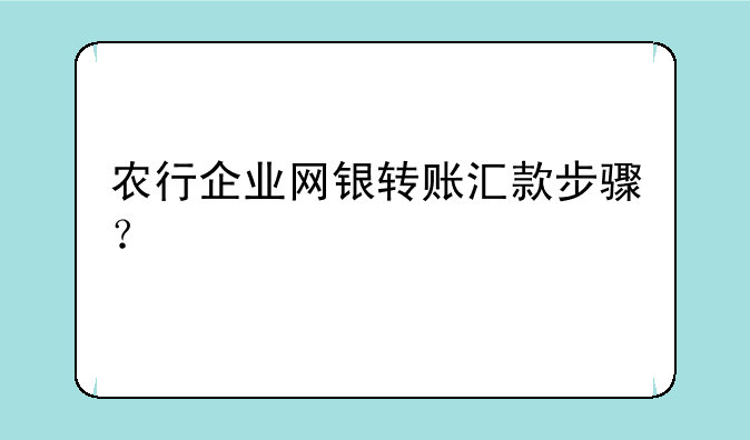农行企业网银转账汇款步骤？