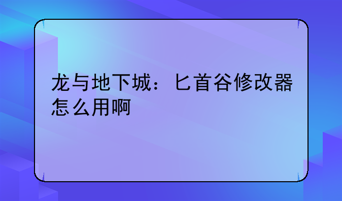 龙与地下城：匕首谷修改器怎么用啊
