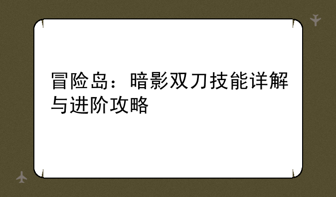 冒险岛：暗影双刀技能详解与进阶攻略