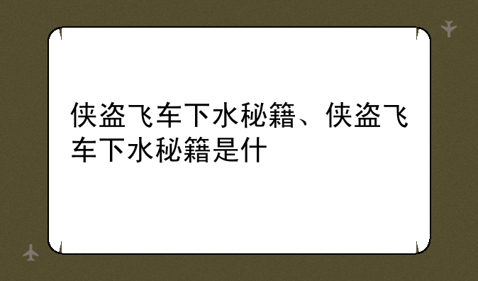 侠盗飞车下水秘籍、侠盗飞车下水秘籍是什